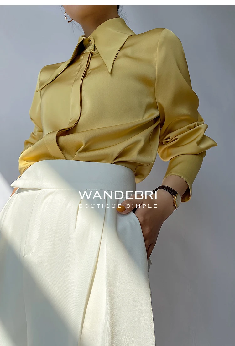 Fashion Vintage Satin Silk Shirt Women Elegant Turn Down Collar Women Blouse White Long Sleeve Ladies Shirts Tops Blusas 16946