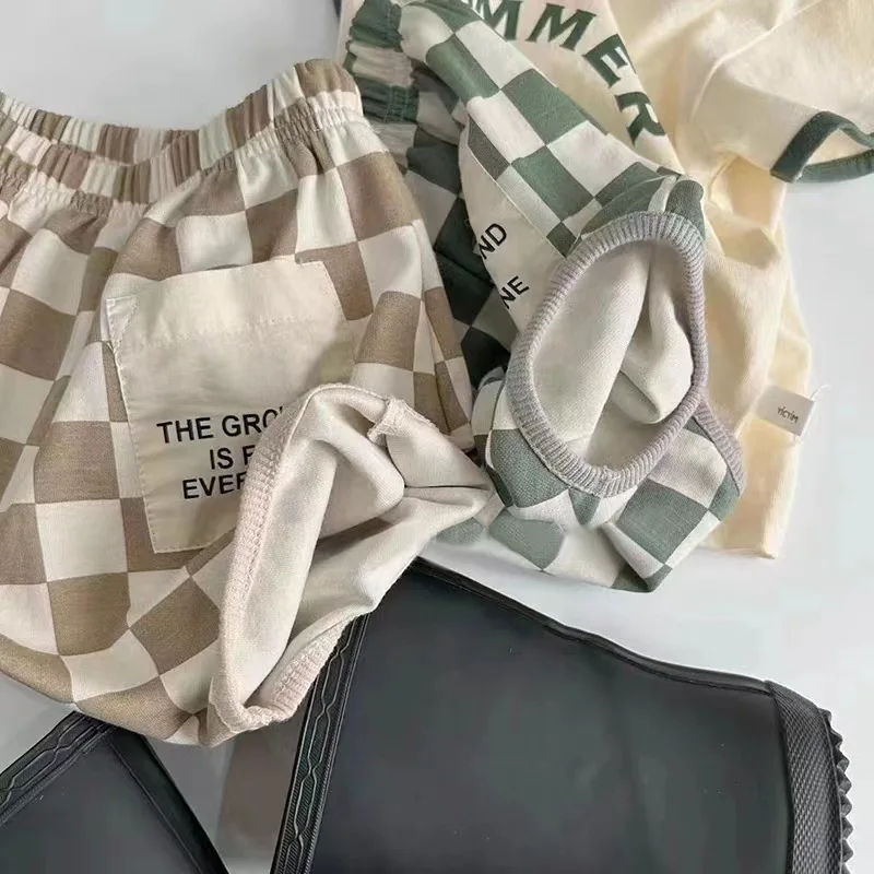 Summer Suit New American Baby Suit TZ230137 Short Sleeve Plaid Shorts Thin Two-Piece Suit