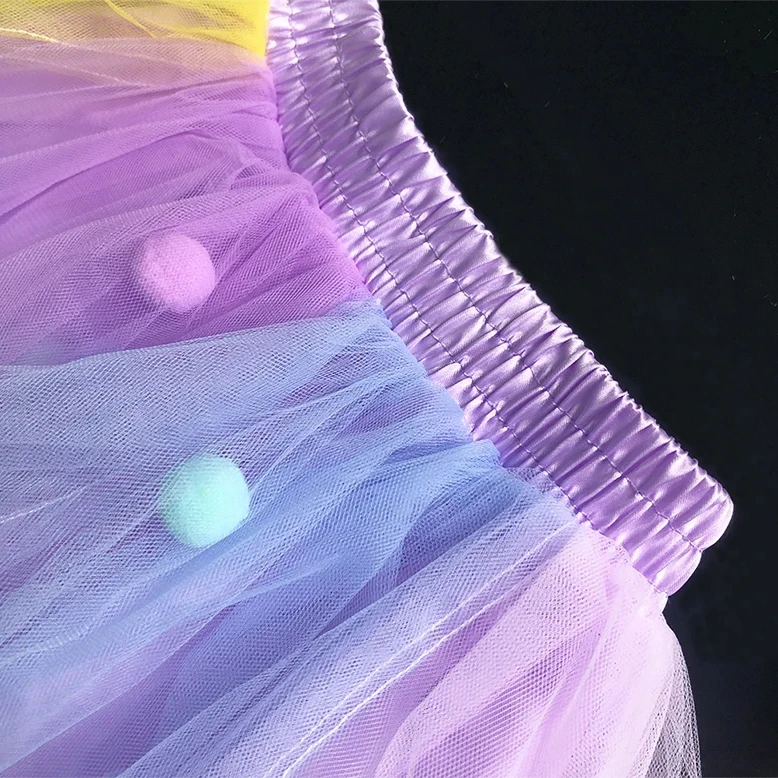 2024 New Arrival Infant Mulity Colorful Tulle Tutu Skirt Pom Pom Princess Mini Dress Children Clothing Pettiskirt Girl Clothes