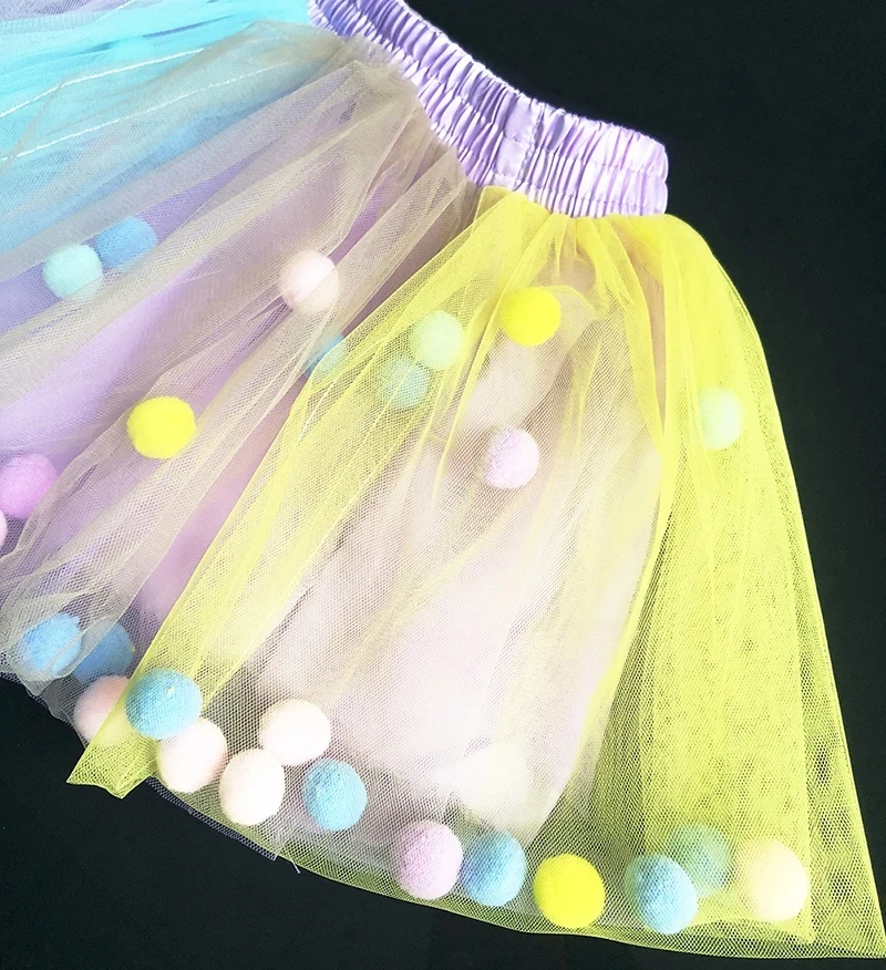 2024 New Arrival Infant Mulity Colorful Tulle Tutu Skirt Pom Pom Princess Mini Dress Children Clothing Pettiskirt Girl Clothes