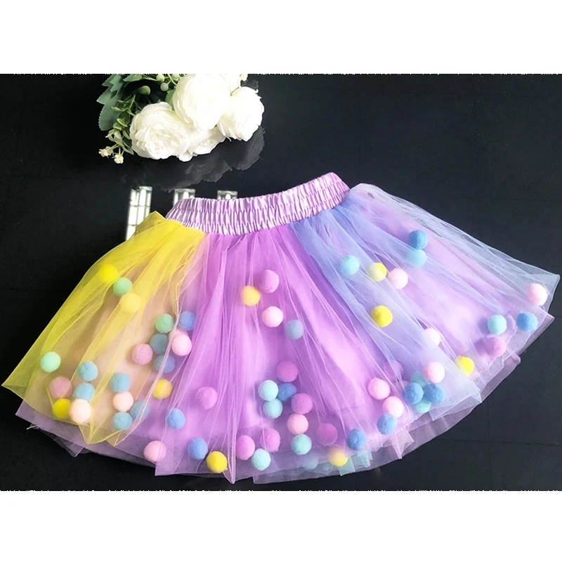 2024 New Arrival Infant Mulity Colorful Tulle Tutu Skirt Pom Pom Princess Mini Dress Children Clothing Pettiskirt Girl Clothes