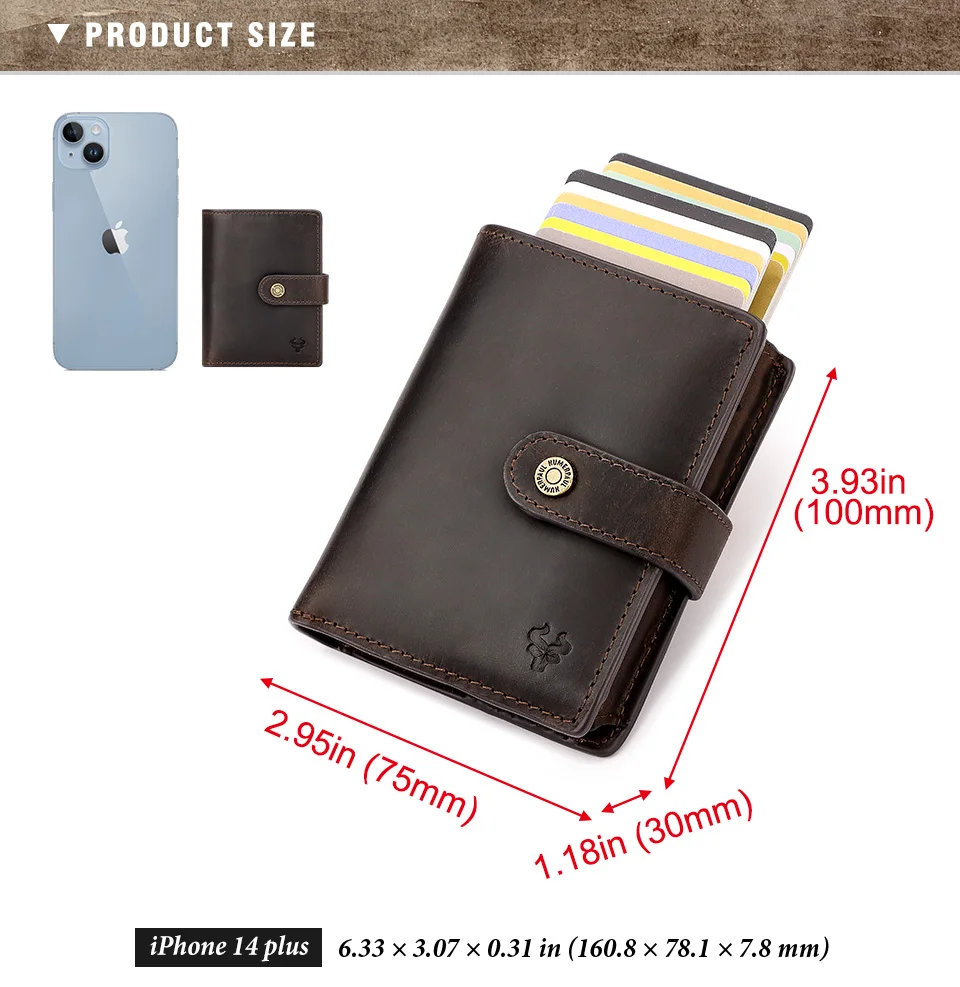 Crazy Horse Leather RFID Credit Card Holder Mens Double Anti Rfid Bank Cardholder Case Wallet Metal Business Minimalist Purse