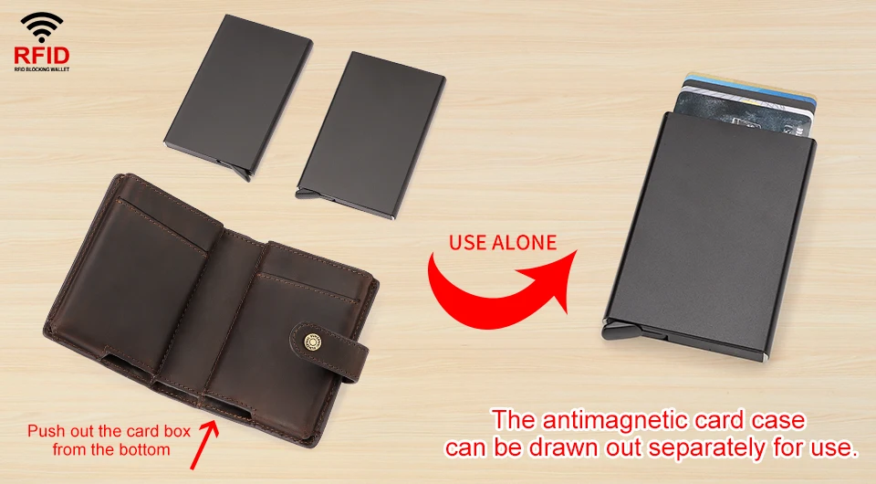 Crazy Horse Leather RFID Credit Card Holder Mens Double Anti Rfid Bank Cardholder Case Wallet Metal Business Minimalist Purse