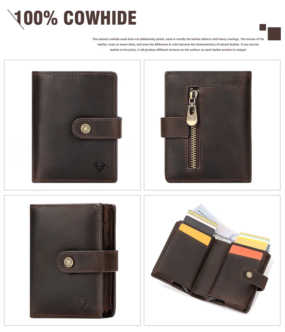 Crazy Horse Leather RFID Credit Card Holder Mens Double Anti Rfid Bank Cardholder Case Wallet Metal Business Minimalist Purse