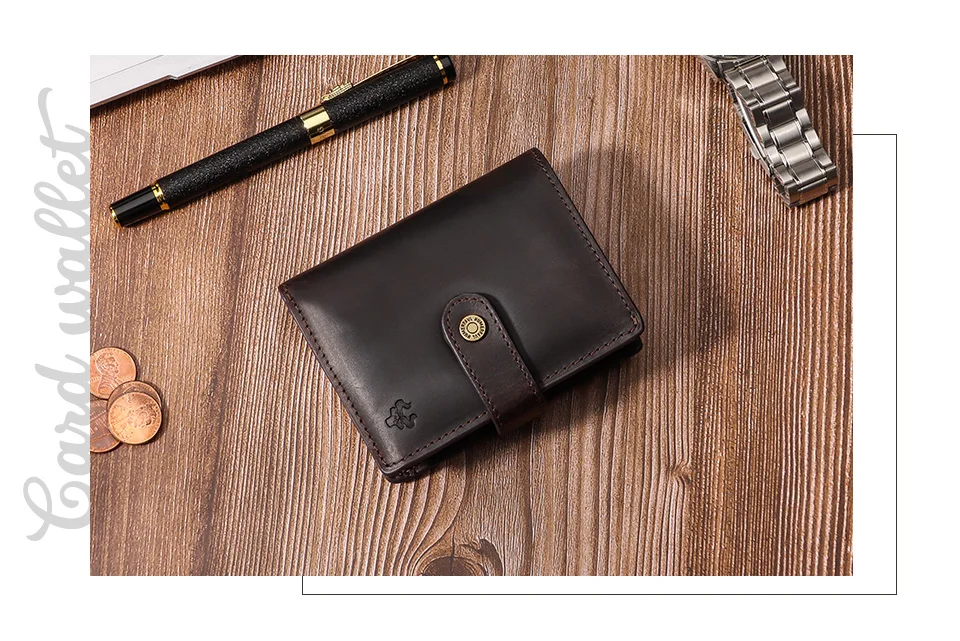 Crazy Horse Leather RFID Credit Card Holder Mens Double Anti Rfid Bank Cardholder Case Wallet Metal Business Minimalist Purse