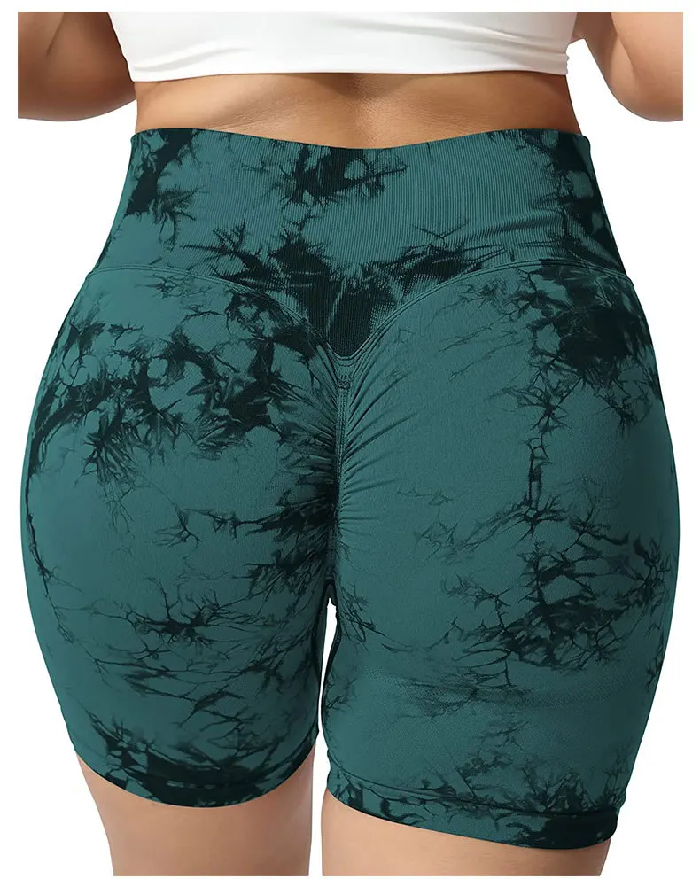 New Tie Dye Yoga Shorts Women Fitness Leggings Seamless Knitted Outdoor Running Sports Tights High Waist Butt Lift Elastic Pants