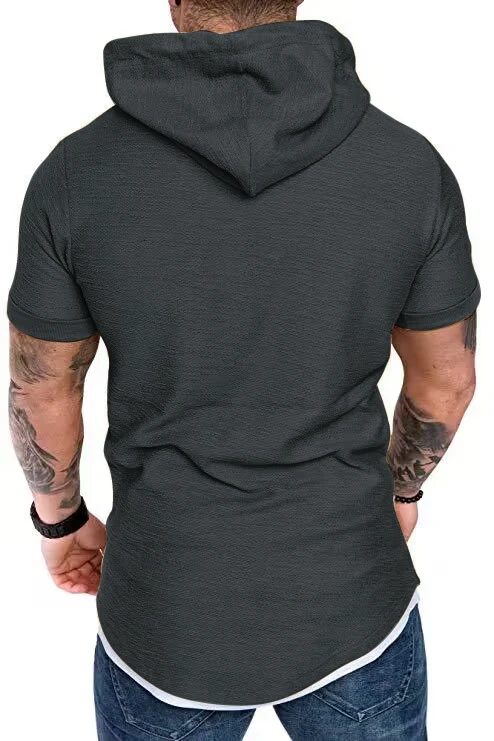 New men's summer hooded T-shirt Men's solid color top men's short sleeve T-shirt Hoodie casual fashion men's short sleeve