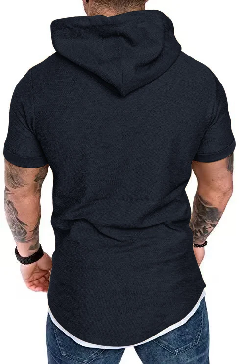New men's summer hooded T-shirt Men's solid color top men's short sleeve T-shirt Hoodie casual fashion men's short sleeve