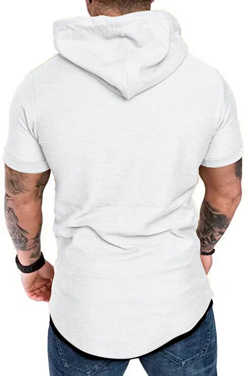 New men's summer hooded T-shirt Men's solid color top men's short sleeve T-shirt Hoodie casual fashion men's short sleeve