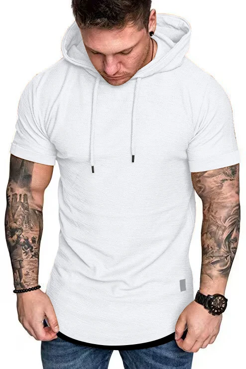 New men's summer hooded T-shirt Men's solid color top men's short sleeve T-shirt Hoodie casual fashion men's short sleeve