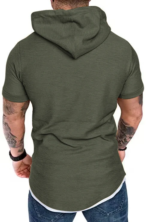 New men's summer hooded T-shirt Men's solid color top men's short sleeve T-shirt Hoodie casual fashion men's short sleeve