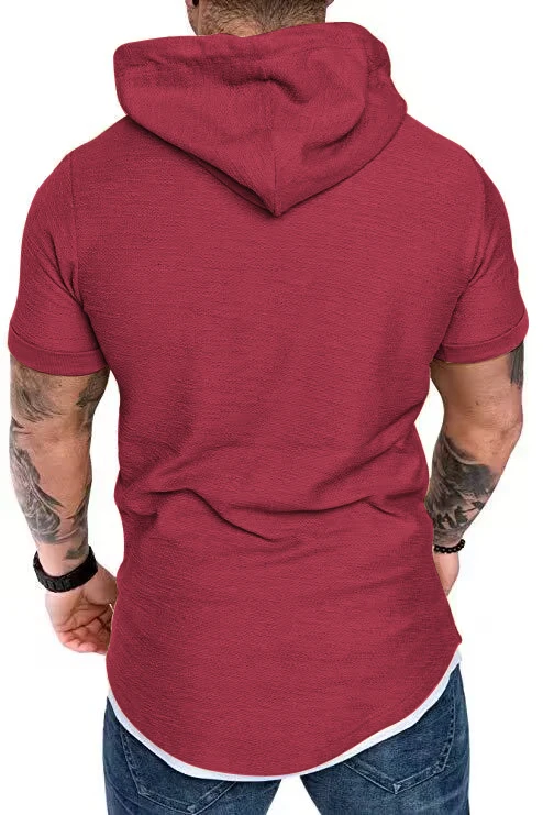 New men's summer hooded T-shirt Men's solid color top men's short sleeve T-shirt Hoodie casual fashion men's short sleeve