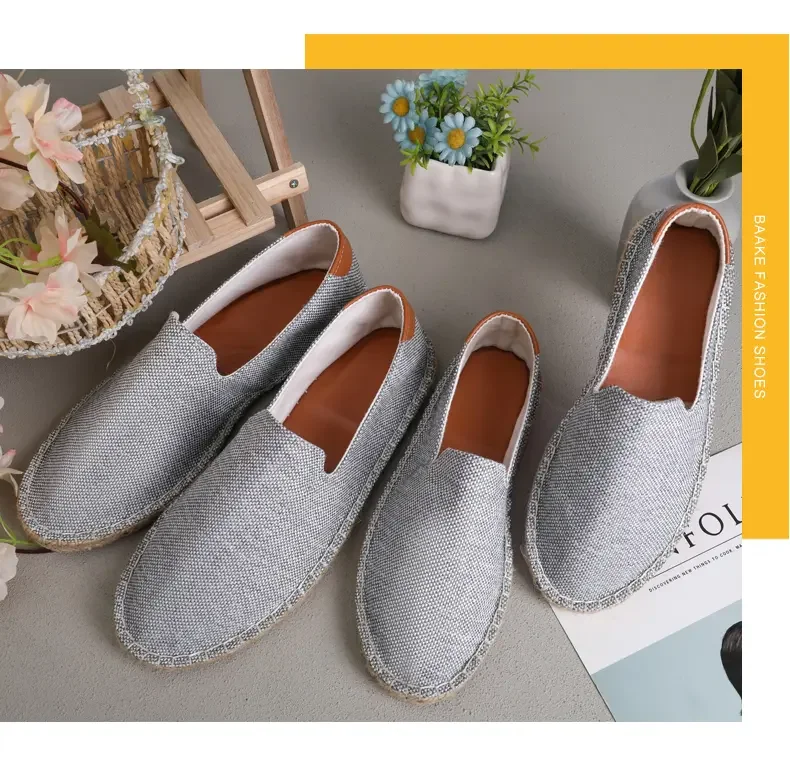 Men's casual vulcanized shoes Women's flat shoes Hand stitched casual comfortable linen shoes Light lazy shoes