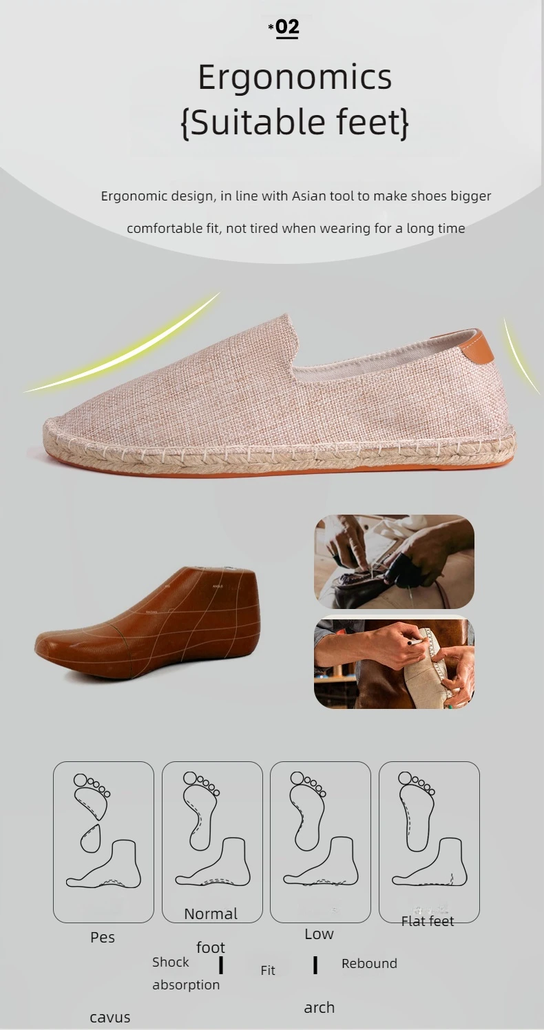 Men's casual vulcanized shoes Women's flat shoes Hand stitched casual comfortable linen shoes Light lazy shoes