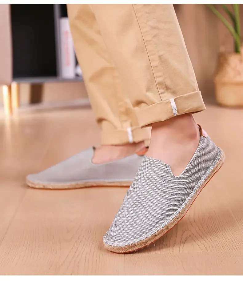 Men's casual vulcanized shoes Women's flat shoes Hand stitched casual comfortable linen shoes Light lazy shoes