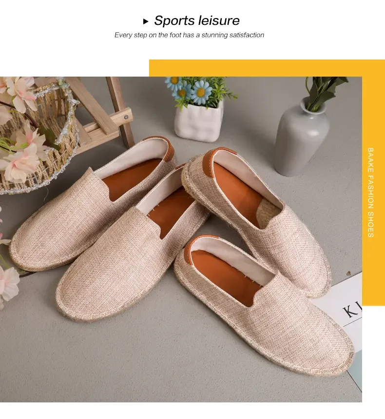 Men's casual vulcanized shoes Women's flat shoes Hand stitched casual comfortable linen shoes Light lazy shoes