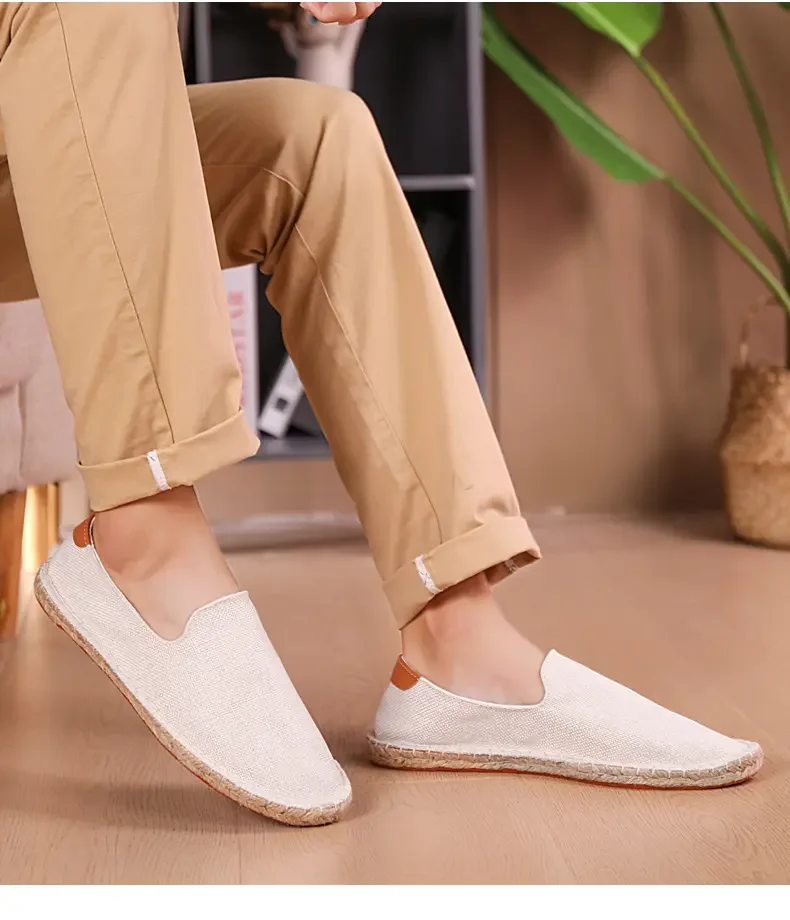 Men's casual vulcanized shoes Women's flat shoes Hand stitched casual comfortable linen shoes Light lazy shoes