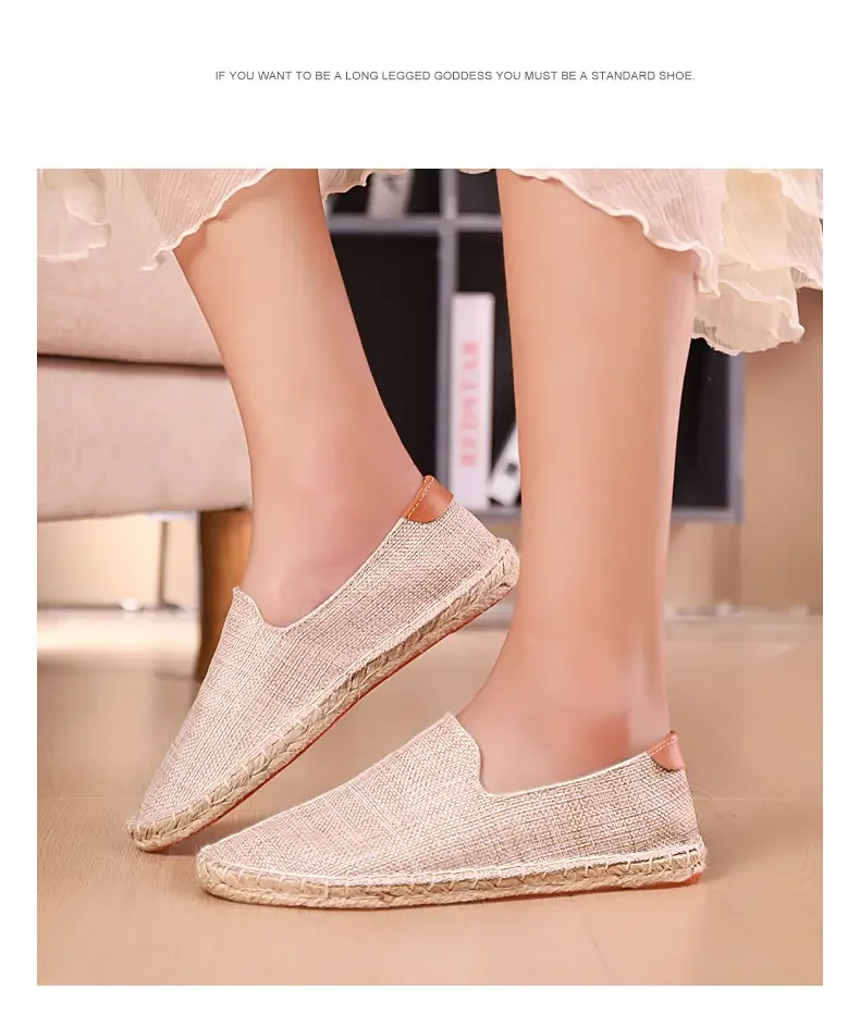 Men's casual vulcanized shoes Women's flat shoes Hand stitched casual comfortable linen shoes Light lazy shoes