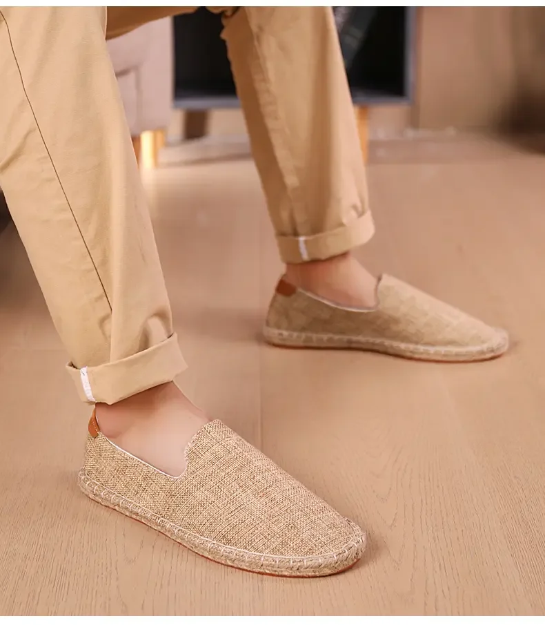 Men's casual vulcanized shoes Women's flat shoes Hand stitched casual comfortable linen shoes Light lazy shoes