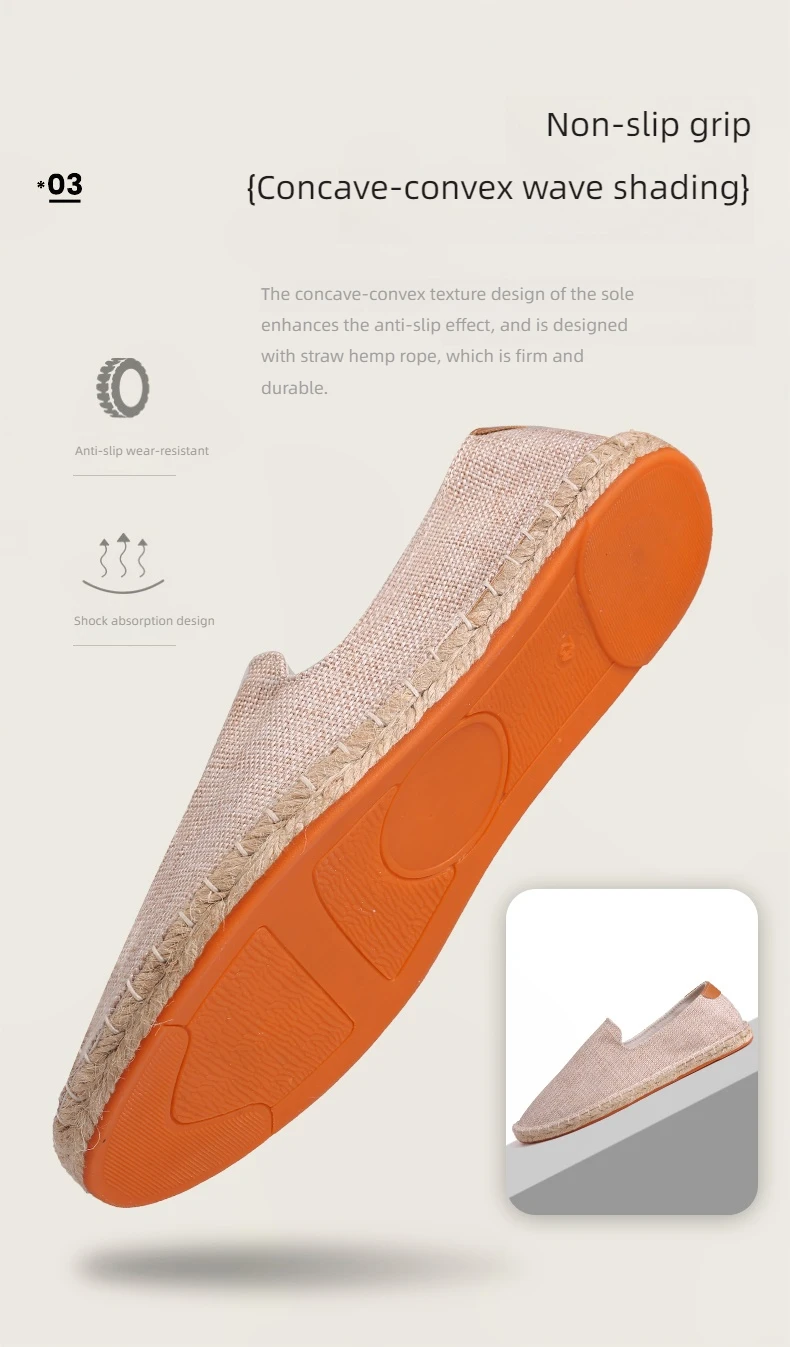 Men's casual vulcanized shoes Women's flat shoes Hand stitched casual comfortable linen shoes Light lazy shoes