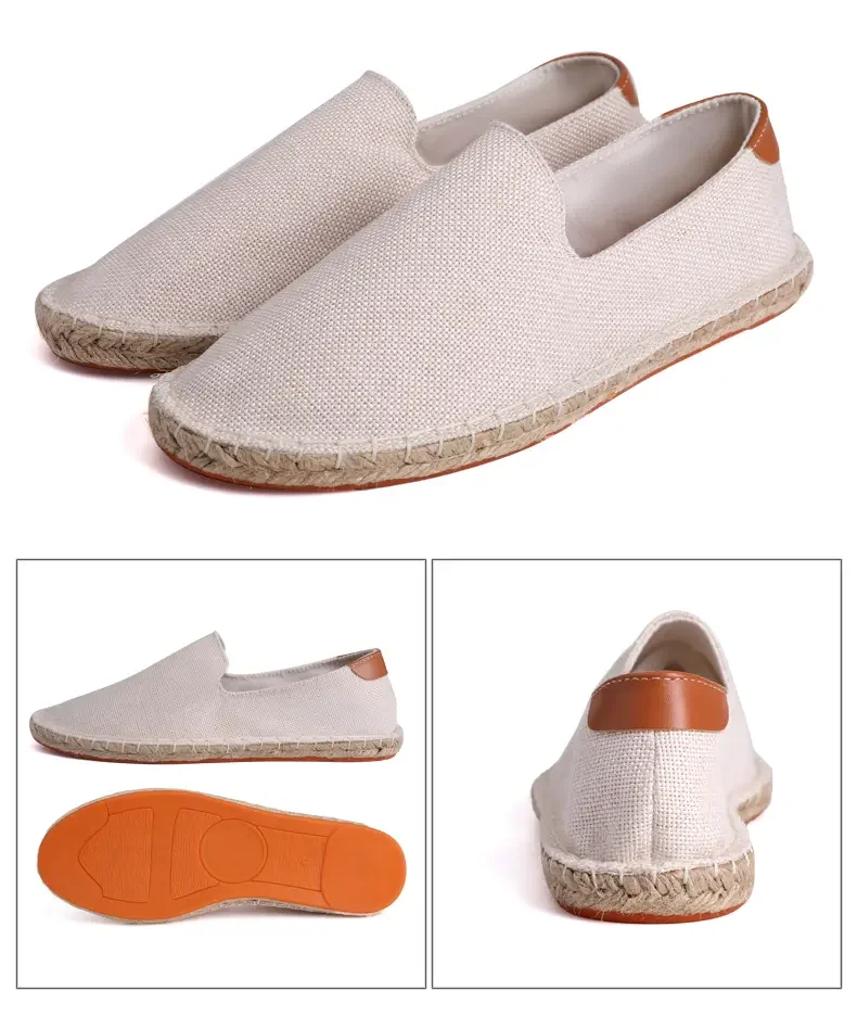 Men's casual vulcanized shoes Women's flat shoes Hand stitched casual comfortable linen shoes Light lazy shoes