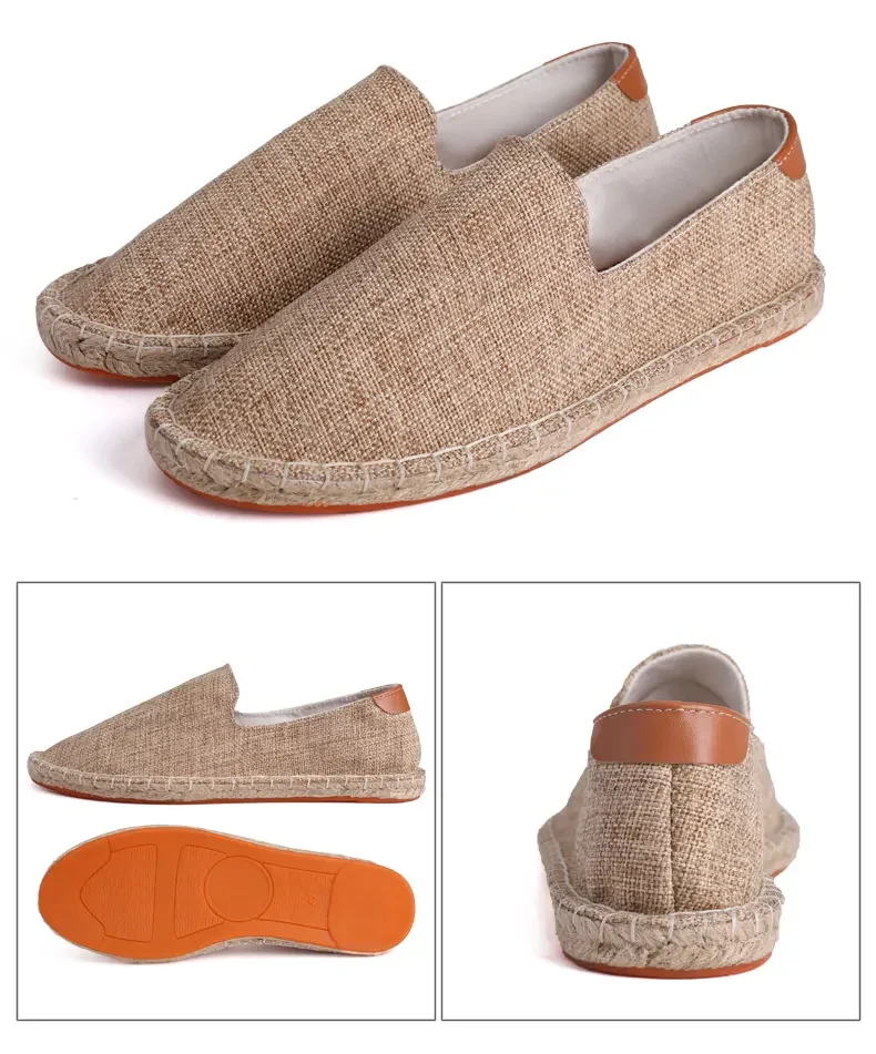 Men's casual vulcanized shoes Women's flat shoes Hand stitched casual comfortable linen shoes Light lazy shoes