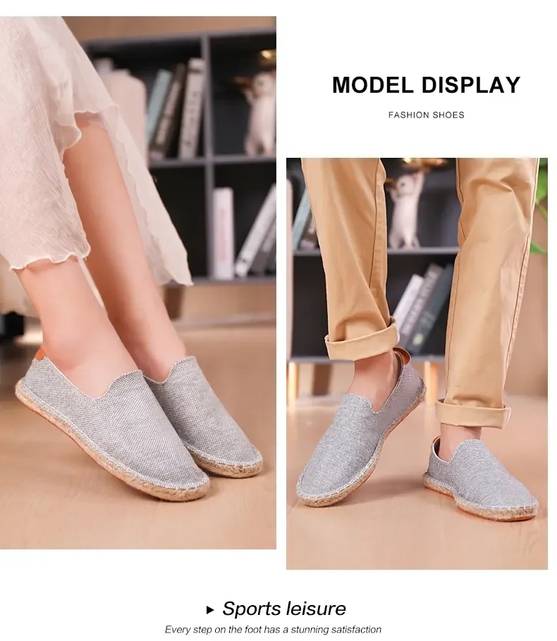 Men's casual vulcanized shoes Women's flat shoes Hand stitched casual comfortable linen shoes Light lazy shoes