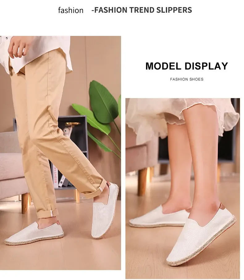 Men's casual vulcanized shoes Women's flat shoes Hand stitched casual comfortable linen shoes Light lazy shoes