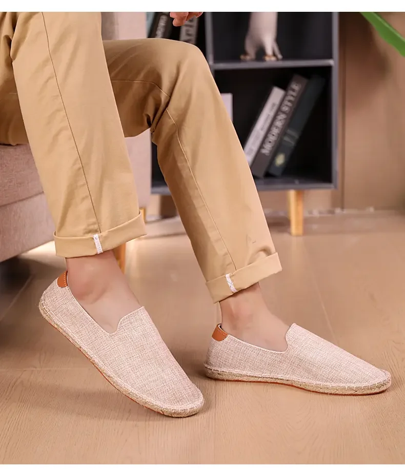 Men's casual vulcanized shoes Women's flat shoes Hand stitched casual comfortable linen shoes Light lazy shoes
