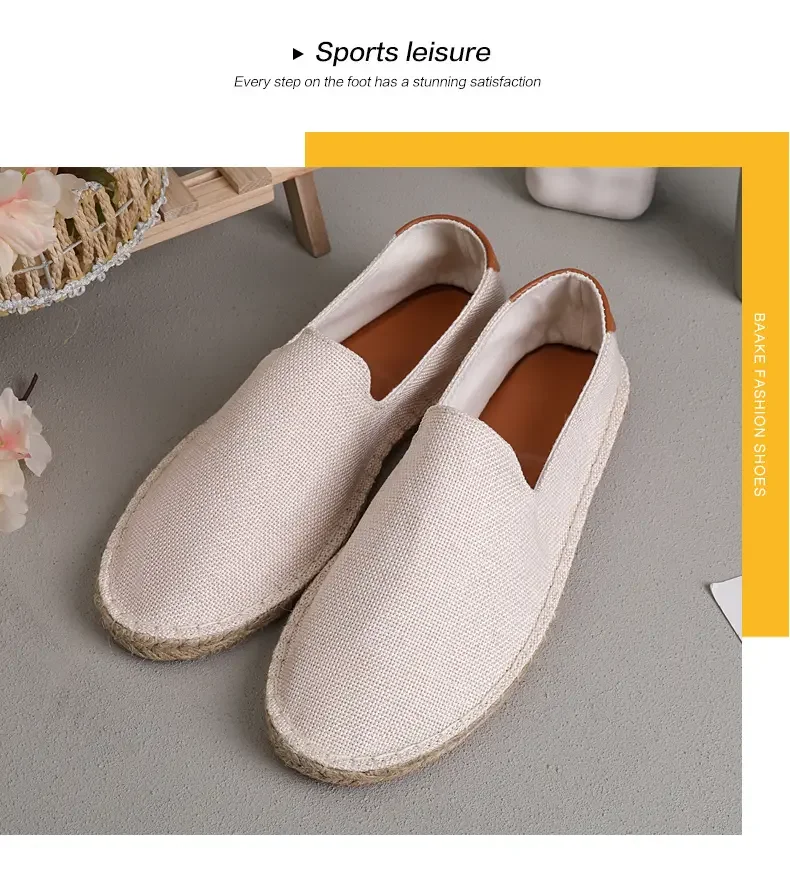 Men's casual vulcanized shoes Women's flat shoes Hand stitched casual comfortable linen shoes Light lazy shoes