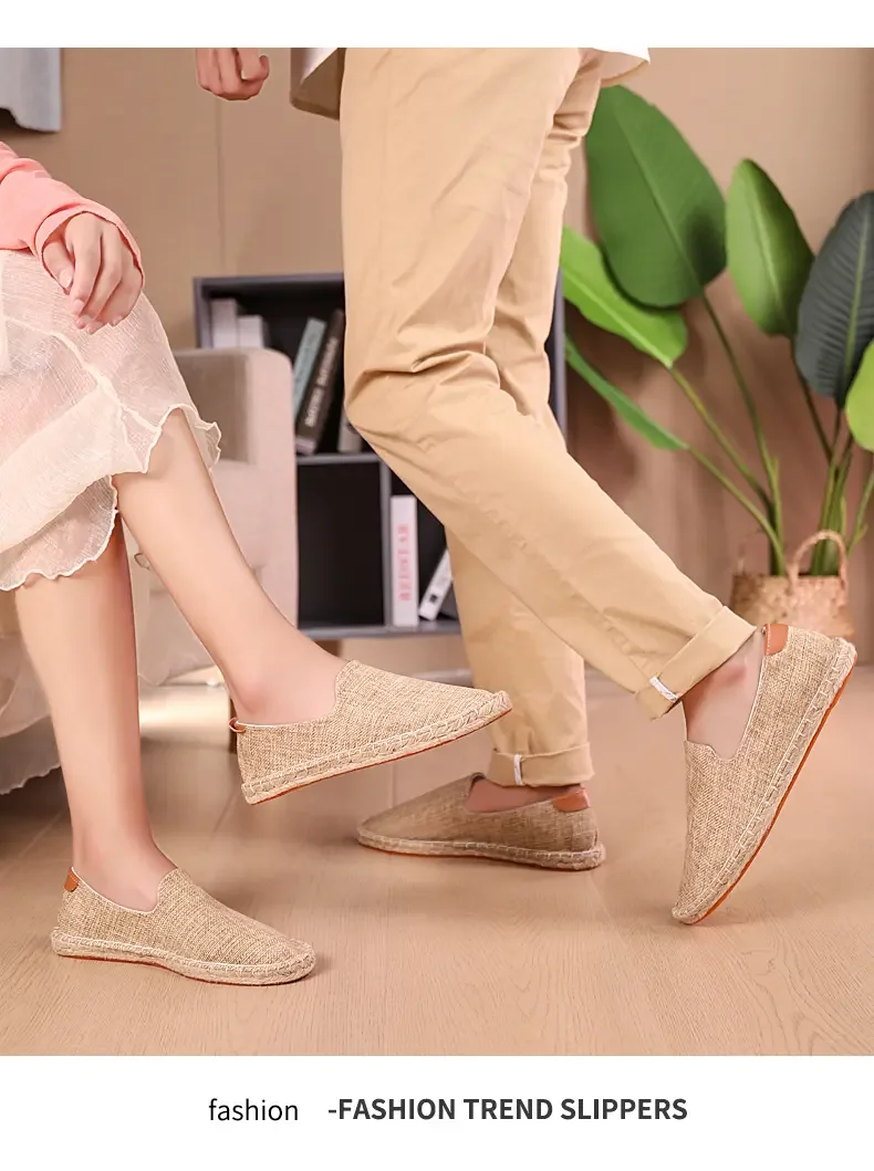 Men's casual vulcanized shoes Women's flat shoes Hand stitched casual comfortable linen shoes Light lazy shoes