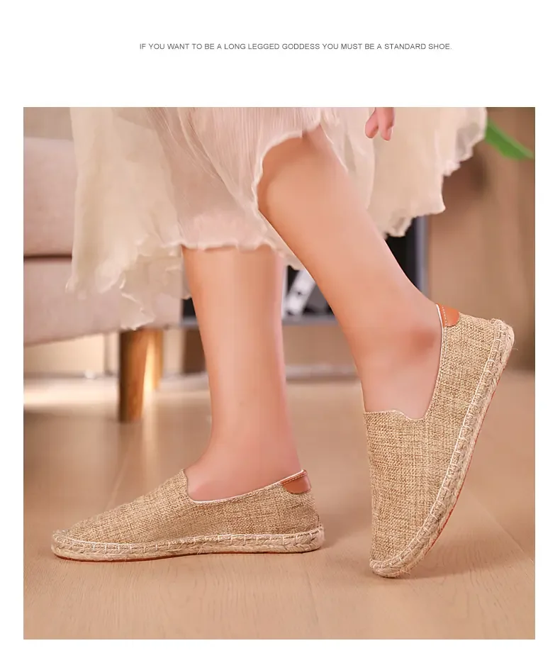 Men's casual vulcanized shoes Women's flat shoes Hand stitched casual comfortable linen shoes Light lazy shoes