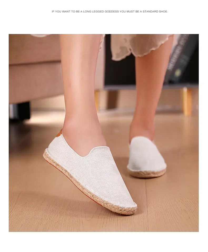 Men's casual vulcanized shoes Women's flat shoes Hand stitched casual comfortable linen shoes Light lazy shoes