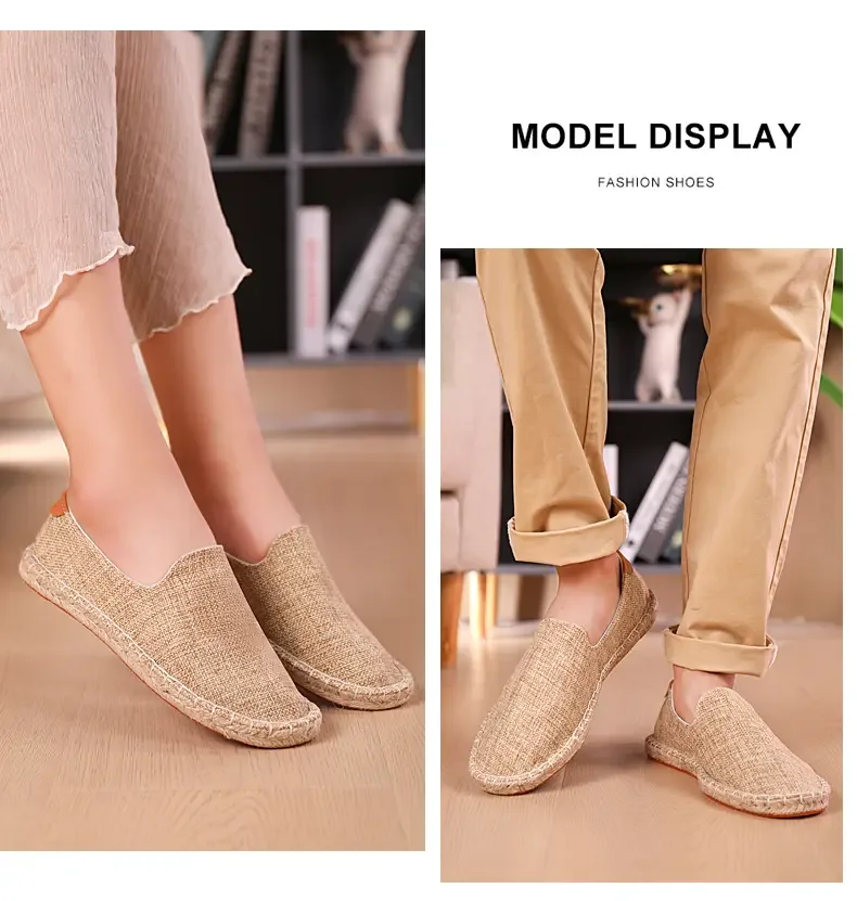 Men's casual vulcanized shoes Women's flat shoes Hand stitched casual comfortable linen shoes Light lazy shoes