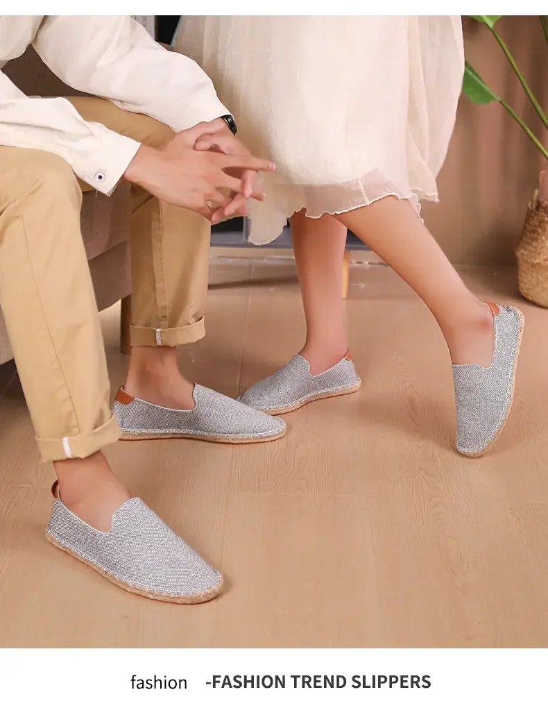 Men's casual vulcanized shoes Women's flat shoes Hand stitched casual comfortable linen shoes Light lazy shoes