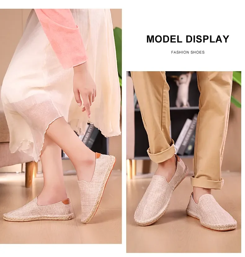 Men's casual vulcanized shoes Women's flat shoes Hand stitched casual comfortable linen shoes Light lazy shoes