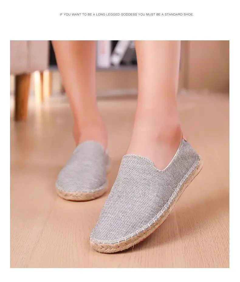 Men's casual vulcanized shoes Women's flat shoes Hand stitched casual comfortable linen shoes Light lazy shoes