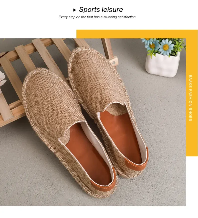 Men's casual vulcanized shoes Women's flat shoes Hand stitched casual comfortable linen shoes Light lazy shoes