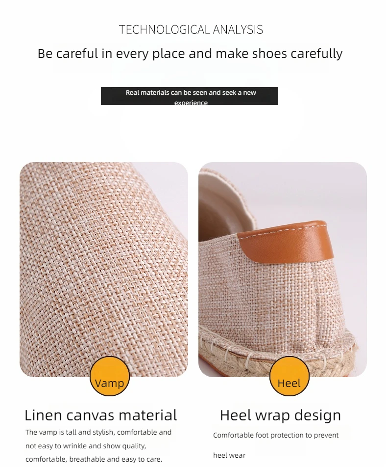 Men's casual vulcanized shoes Women's flat shoes Hand stitched casual comfortable linen shoes Light lazy shoes