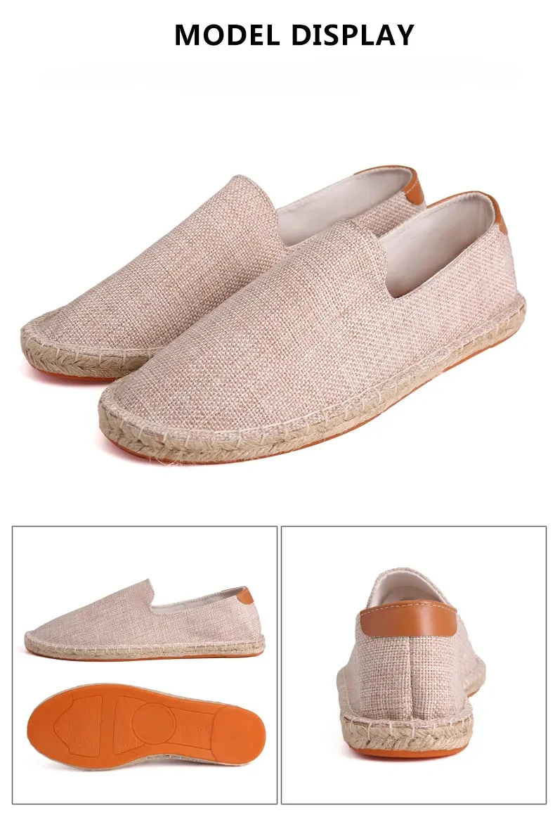 Men's casual vulcanized shoes Women's flat shoes Hand stitched casual comfortable linen shoes Light lazy shoes