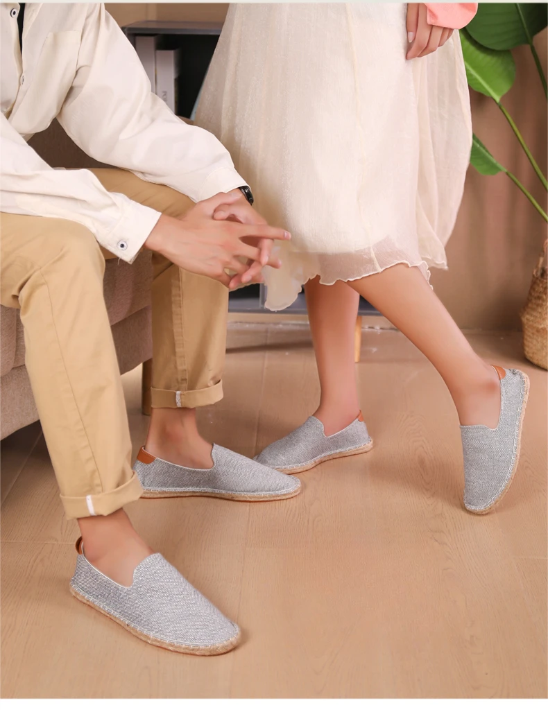 Men's casual vulcanized shoes Women's flat shoes Hand stitched casual comfortable linen shoes Light lazy shoes