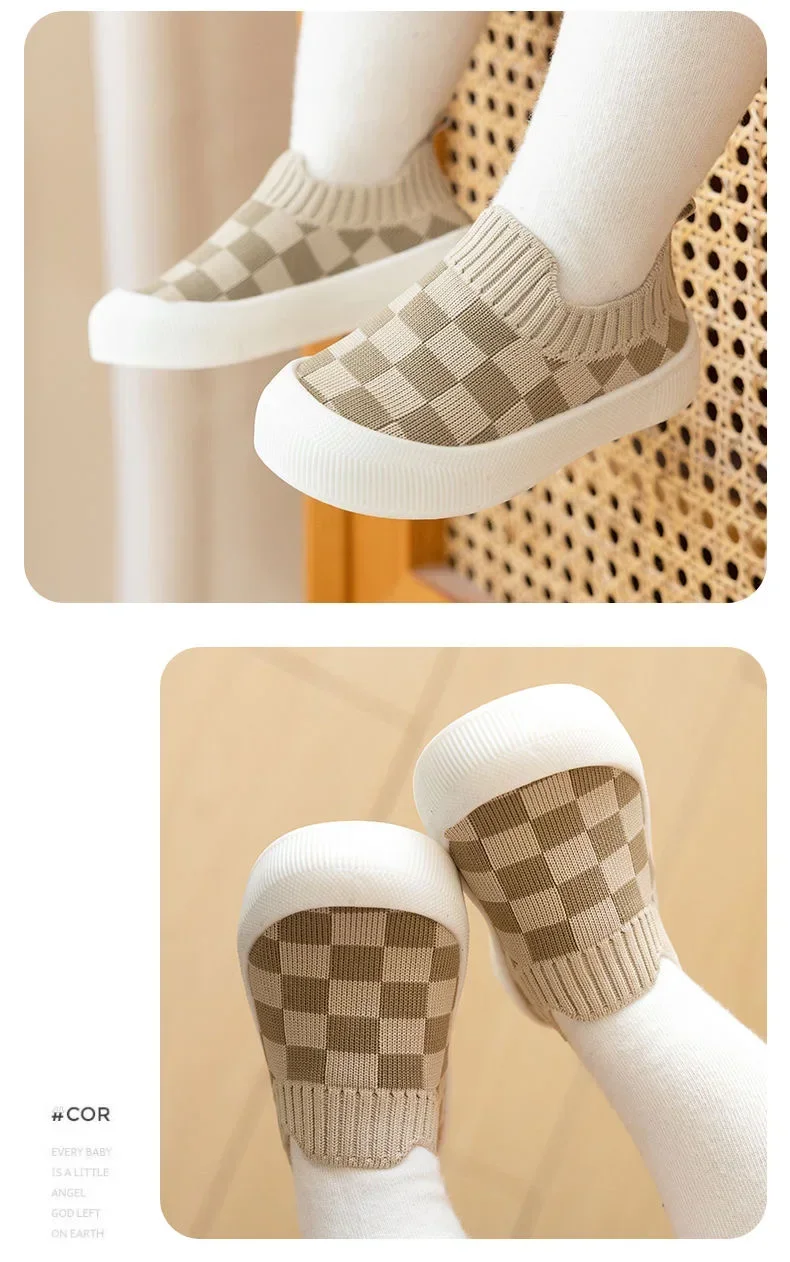 2025 Spring New Slip-on Toddler Shoes Baby First Walkers Boys Girls Autumn Non-Slip Classic Plaid Sneakers Sport Shoes
