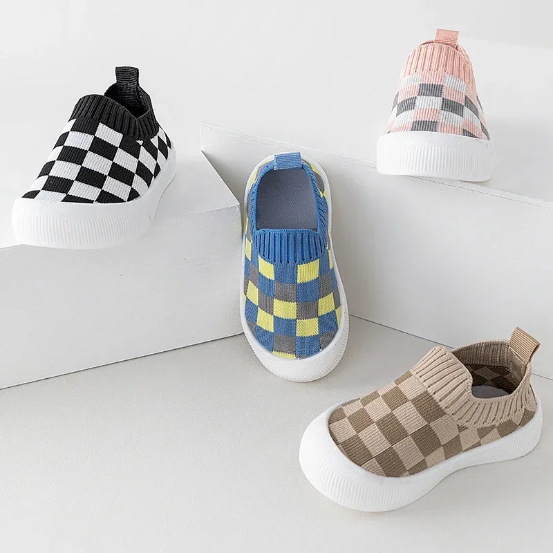 2025 Spring New Slip-on Toddler Shoes Baby First Walkers Boys Girls Autumn Non-Slip Classic Plaid Sneakers Sport Shoes