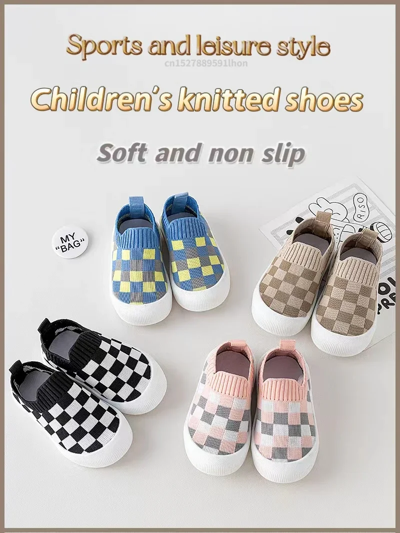 2025 Spring New Slip-on Toddler Shoes Baby First Walkers Boys Girls Autumn Non-Slip Classic Plaid Sneakers Sport Shoes