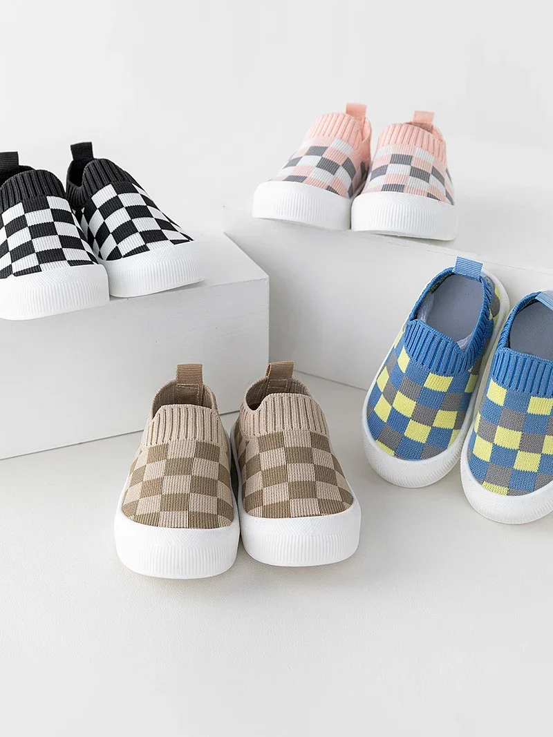 2025 Spring New Slip-on Toddler Shoes Baby First Walkers Boys Girls Autumn Non-Slip Classic Plaid Sneakers Sport Shoes