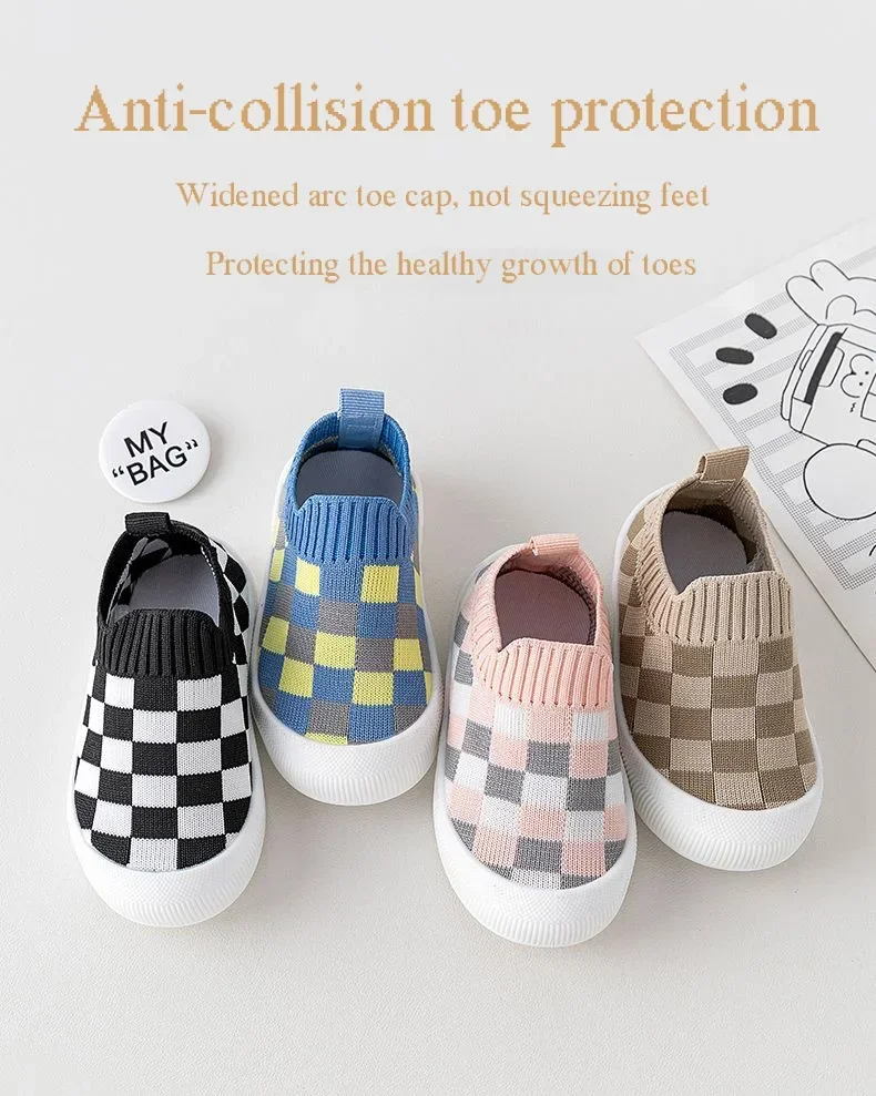 2025 Spring New Slip-on Toddler Shoes Baby First Walkers Boys Girls Autumn Non-Slip Classic Plaid Sneakers Sport Shoes