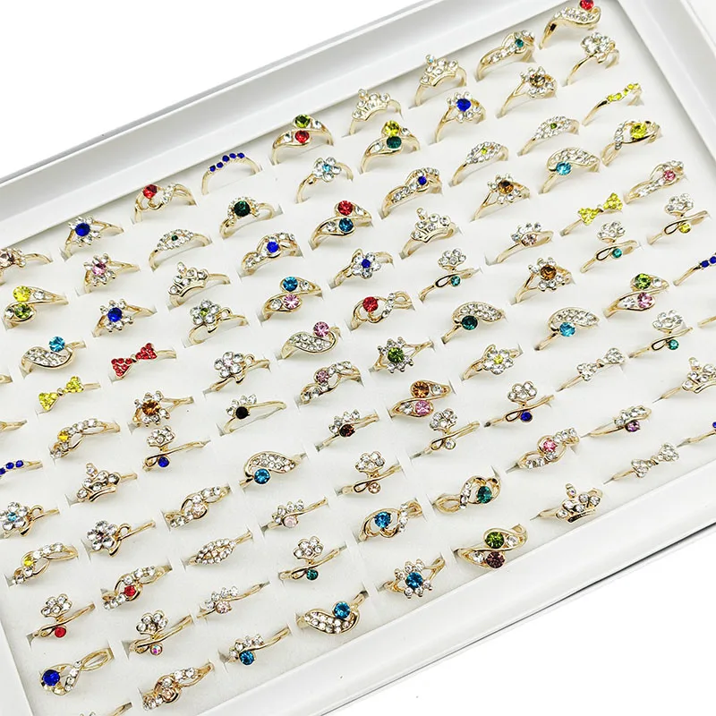 20pcs/Lot Jewelry Factory Wholesale New Big Zircon Rhinestone Finger Rings For Women Mix Style Wedding Decorate Girl Party Gifts