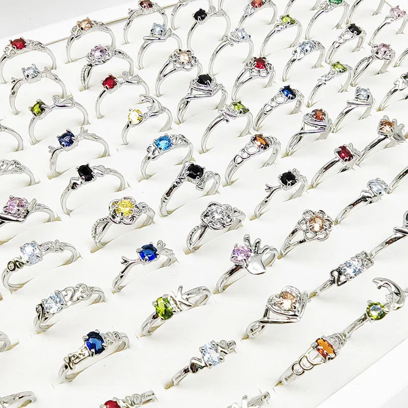 20pcs/Lot Jewelry Factory Wholesale New Big Zircon Rhinestone Finger Rings For Women Mix Style Wedding Decorate Girl Party Gifts