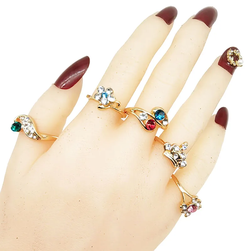 20pcs/Lot Jewelry Factory Wholesale New Big Zircon Rhinestone Finger Rings For Women Mix Style Wedding Decorate Girl Party Gifts