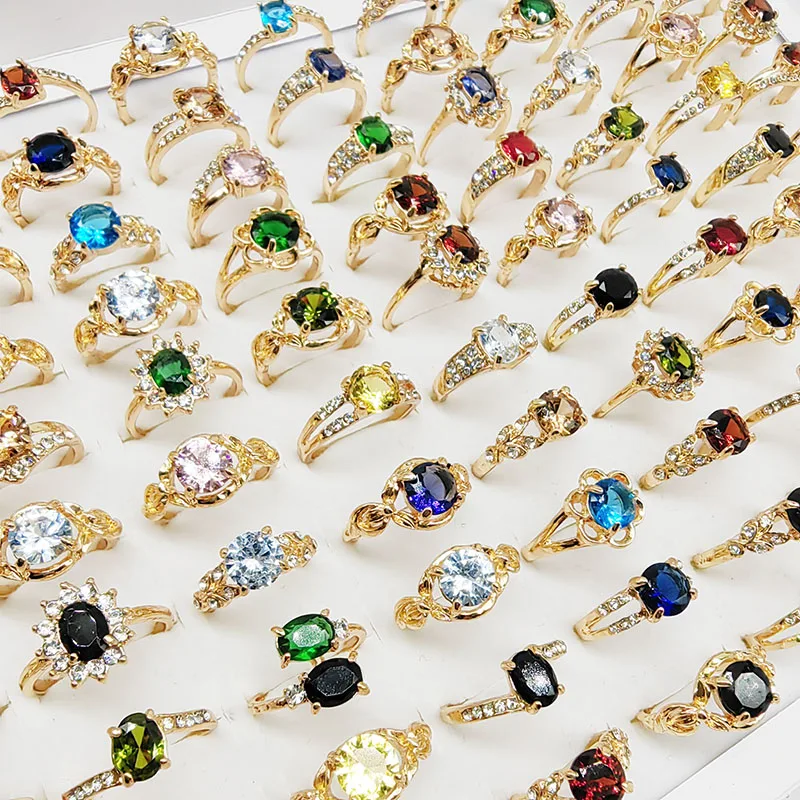 20pcs/Lot Jewelry Factory Wholesale New Big Zircon Rhinestone Finger Rings For Women Mix Style Wedding Decorate Girl Party Gifts